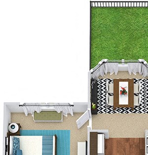Lyndon with Fenced-in Yard 3D Lyndon 1 bedroom apartment with fenced-in yard. Kitchen with bartop open to living room and dining room with bay window. 1 full bath with double vanity. large walk-in closet. patio/balcony.